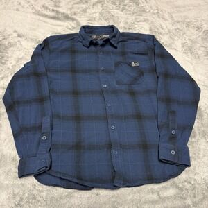 Fintech Shirt Mens Size L Blue Plaid Flannel Button Up Long Sleeve